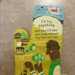 Blue Q Green and Yellow Oven Mitt with Fun Print